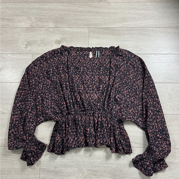 Anthropologie Nichola Peplum Blouse Black Pink Dark Floral Whimsy Boho Fairy - Picture 3 of 12